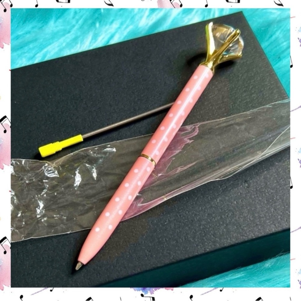 Diamond Top Peach Polka Dot Metal Ballpoint Pen Black Ink Refill PinkRainCloud
